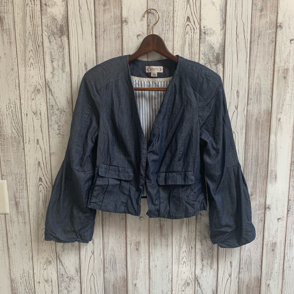 Nanette Lepore blue denim crop blazer size 8